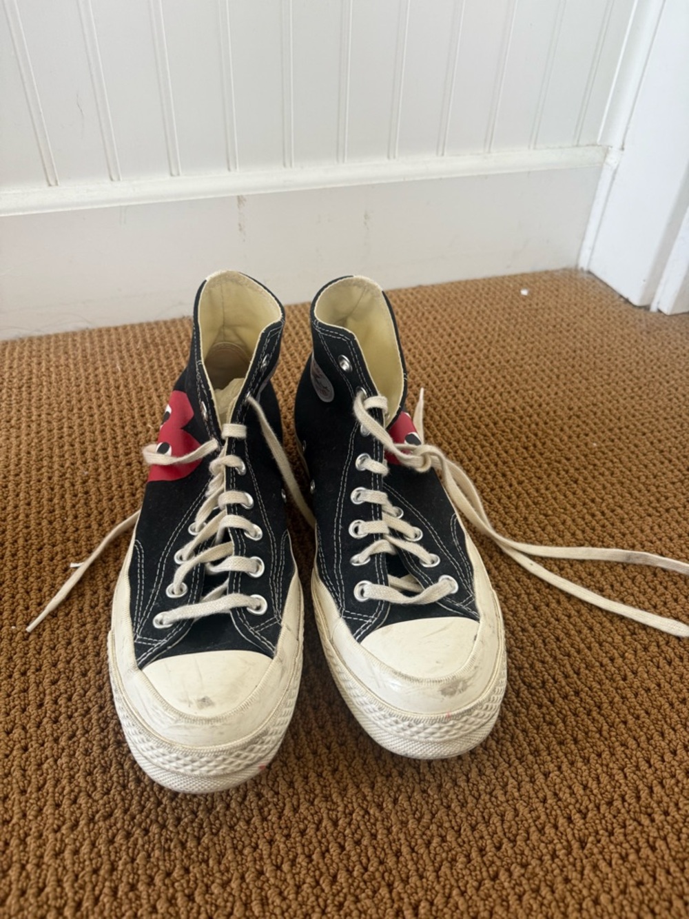 Comme des Garçons Black Canvas High-Top Sneakers with Red Heart Eye